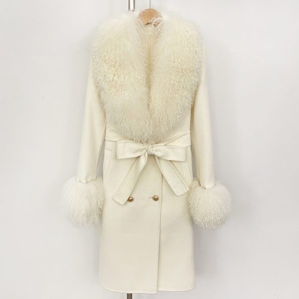 Long Double-faced Wool Coat With A Shearling Collar