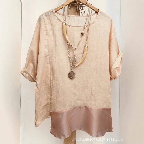 Cozy Artistic Linen-blend Patchwork Top