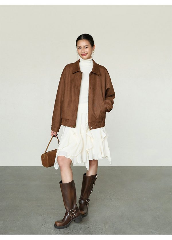 Retro Lapel Feminine Loose-fitting Casual Jacket Top For Women