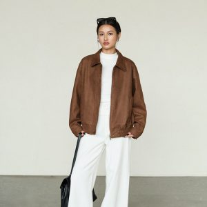 Retro Lapel Feminine Loose-fitting Casual Jacket Top For Women