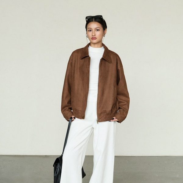 Retro Lapel Feminine Loose-fitting Casual Jacket Top For Women