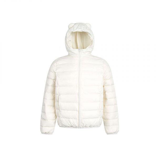 Womens Warm Hooded Duck Down Jacket With Ribbed Design