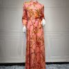 Women's Middle Eastern Muslim Vintage Print Lace-Up Dress