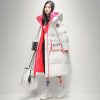 Womens Winter Loose Western-Style Over-the-Knee Long Thermal Patchwork Down Jacket