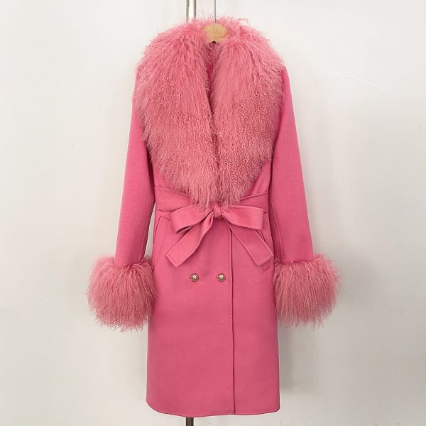 Long Double-faced Wool Coat With A Shearling Collar