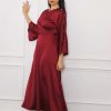 Middle Eastern Silk Satin Lotus Sleeve Dress