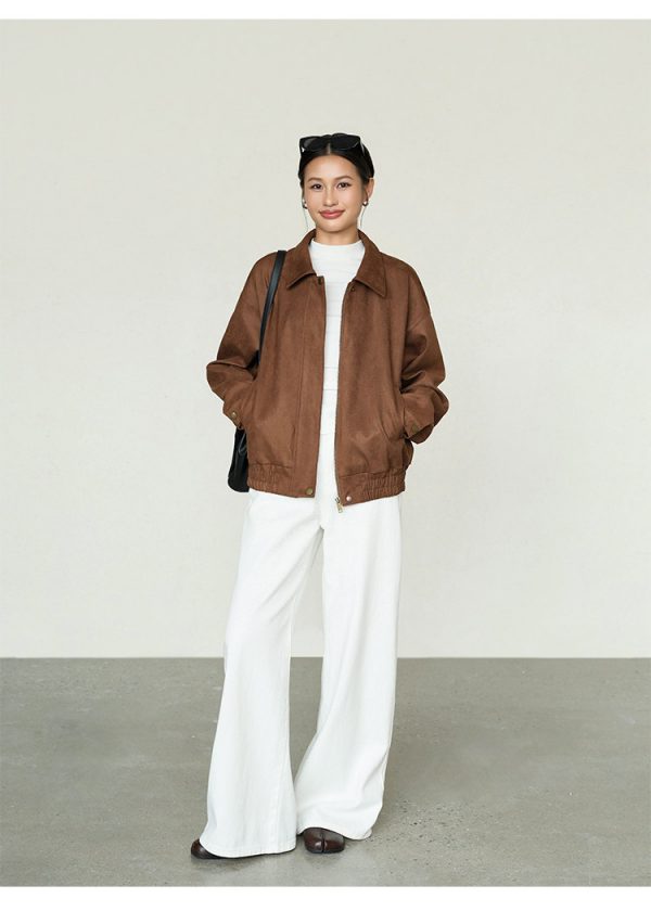 Retro Lapel Feminine Loose-fitting Casual Jacket Top For Women