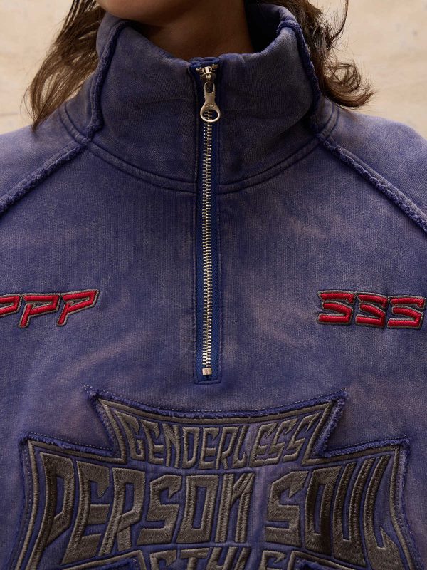 Embroidered Tie-Dye Textured Stand-Up Collar Sweatshirt